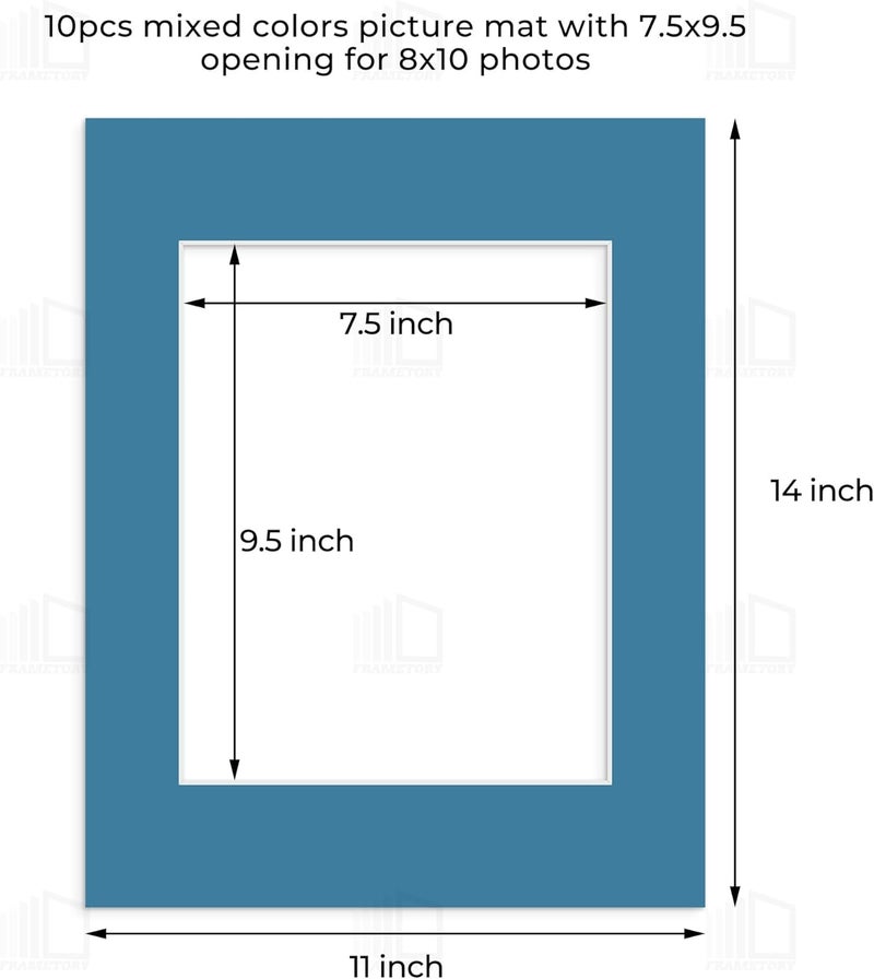Frametory , 11x14 Mix Color Picture Mats for 8x10 Photos with White Core Bevel Edge Framing Mattes, Acid Free and 4-Ply Thickness - Pack of 10 - Image 2